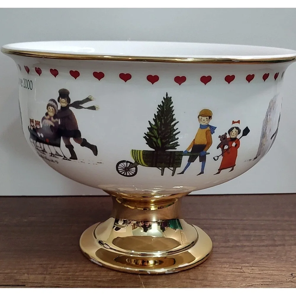 Charles Wysocki Love 2000 porcelain pedestal compote Fruit Bowl Teleflora